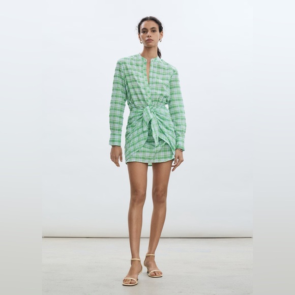 Mango Green check bow dress NWT - Picture 3 of 7